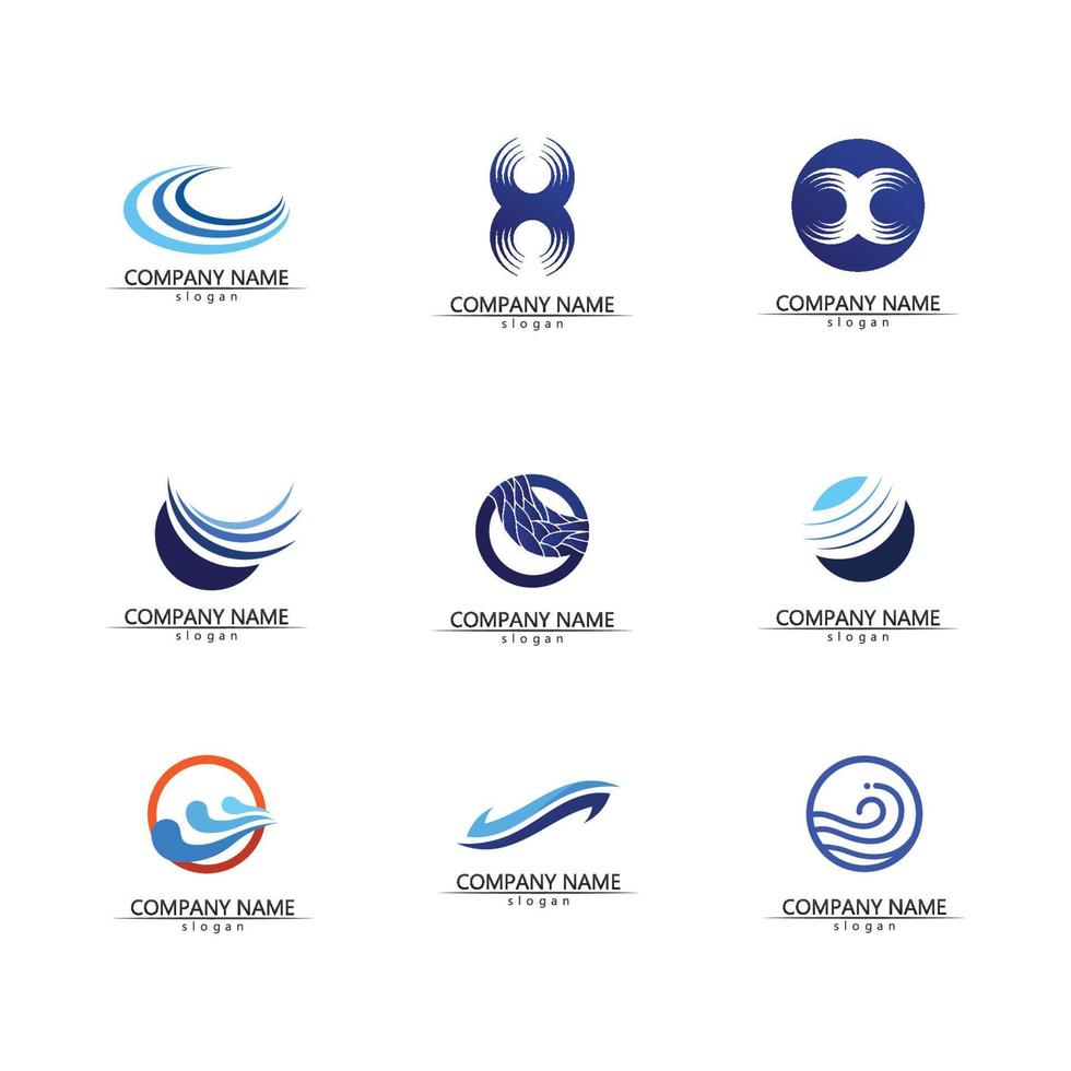 logo de forme ronde isolé. logotype de couleur bleue. image de l'eau qui coule. mer, océan, surface fluviale. vecteur