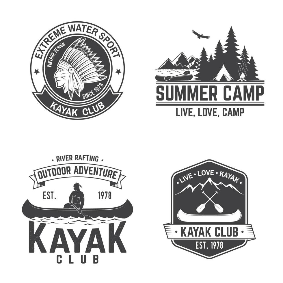 ensemble d'insignes de club de kayak. illustration vectorielle. vecteur