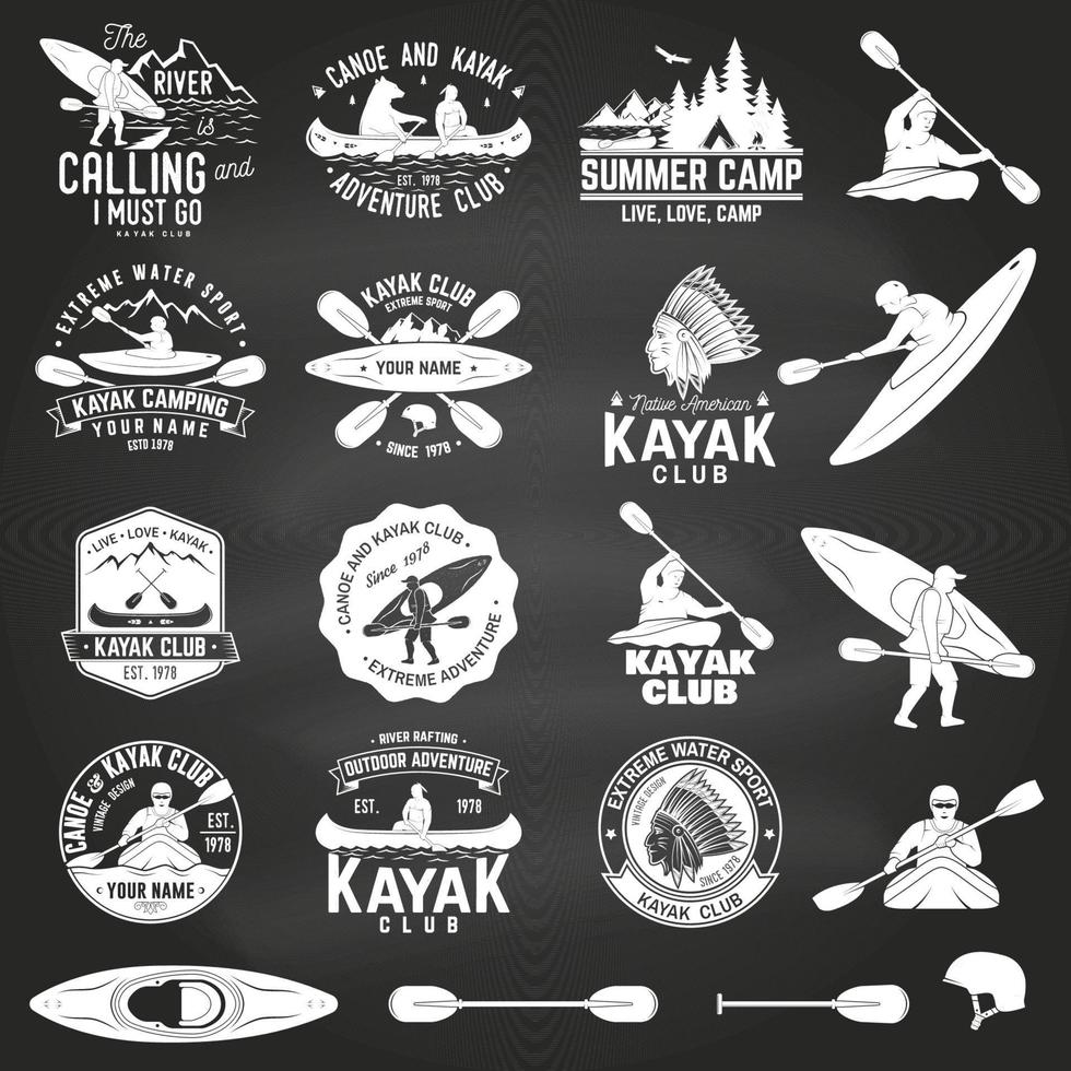 ensemble d'insignes de club de canoë et de kayak. illustration vectorielle. vecteur