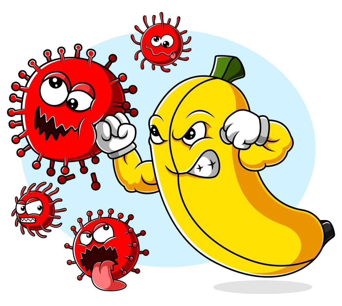 banane boxe et coup de pied coronavirus covid 19 vecteur