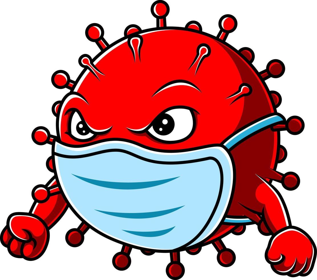 personnage de virus corona en colère portant un masque vecteur