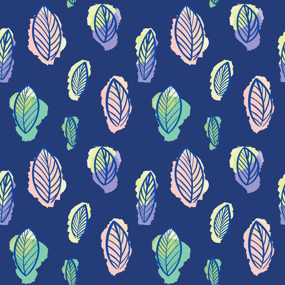 motif de feuilles sur fond bleu. belle illustration botanique des feuilles. vecteur