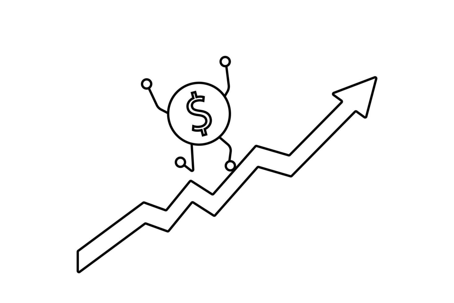 la pièce d'un dollar monte la flèche. le concept d'une entreprise prospère. illustration de contour vecteur