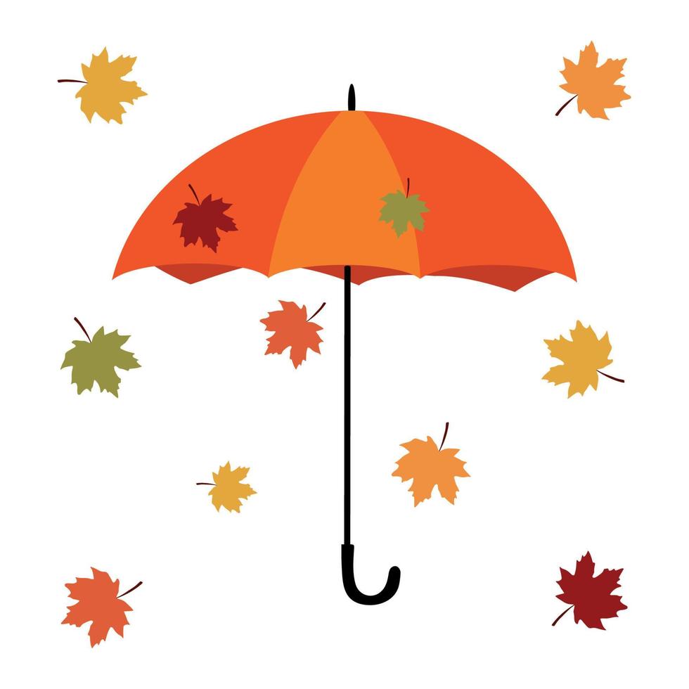 parapluie et chute de feuilles d'érable d'automne colorées. illustration vectorielle isolée sur fond blanc vecteur