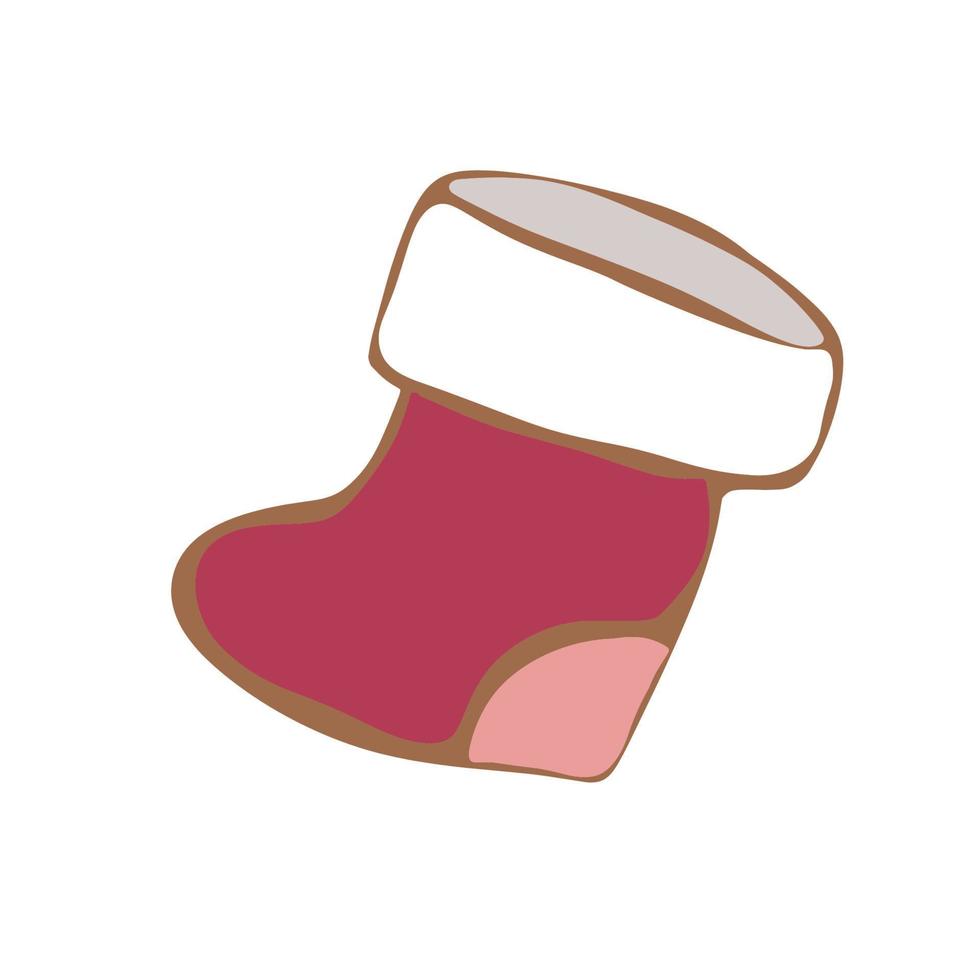 chaussette de pain d'épice de noël, avec glaçage blanc pour la décoration, symbole des vacances de noël. biscuit fait maison pour le dîner du nouvel an. illustration vectorielle, isolée sur fond blanc vecteur