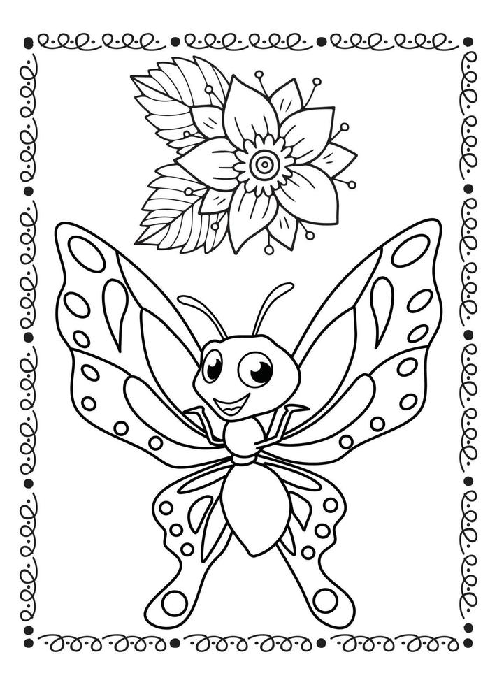 Coloriage fleur et papillon pour les enfants vecteur