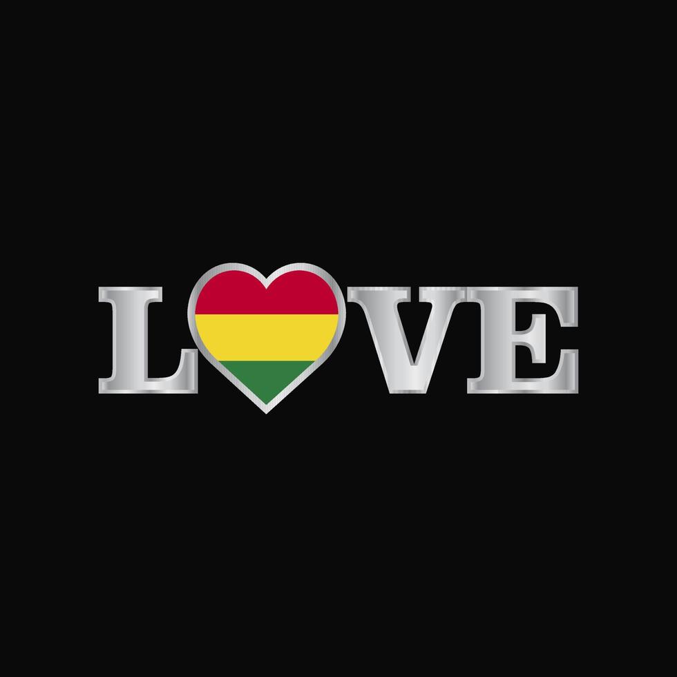 typographie d'amour avec le vecteur de conception du drapeau de la bolivie