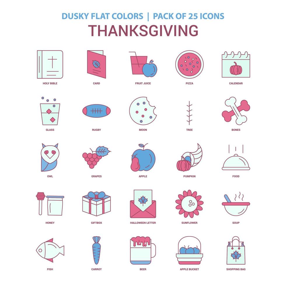 icône de thanksgiving couleur plate sombre pack d'icônes vintage 25 vecteur