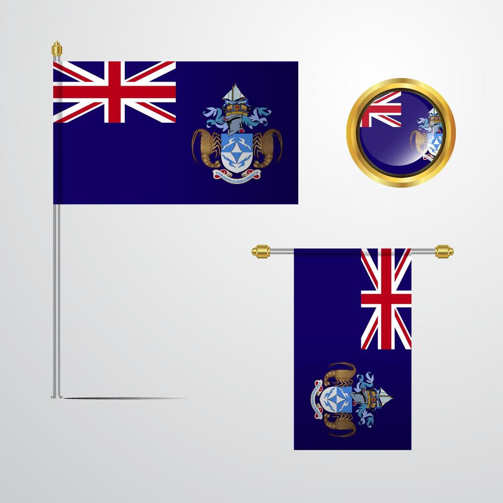 tristan da cunha agitant la conception de drapeau avec vecteur de badge