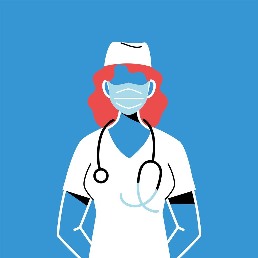infirmière avec masque et uniforme vecteur