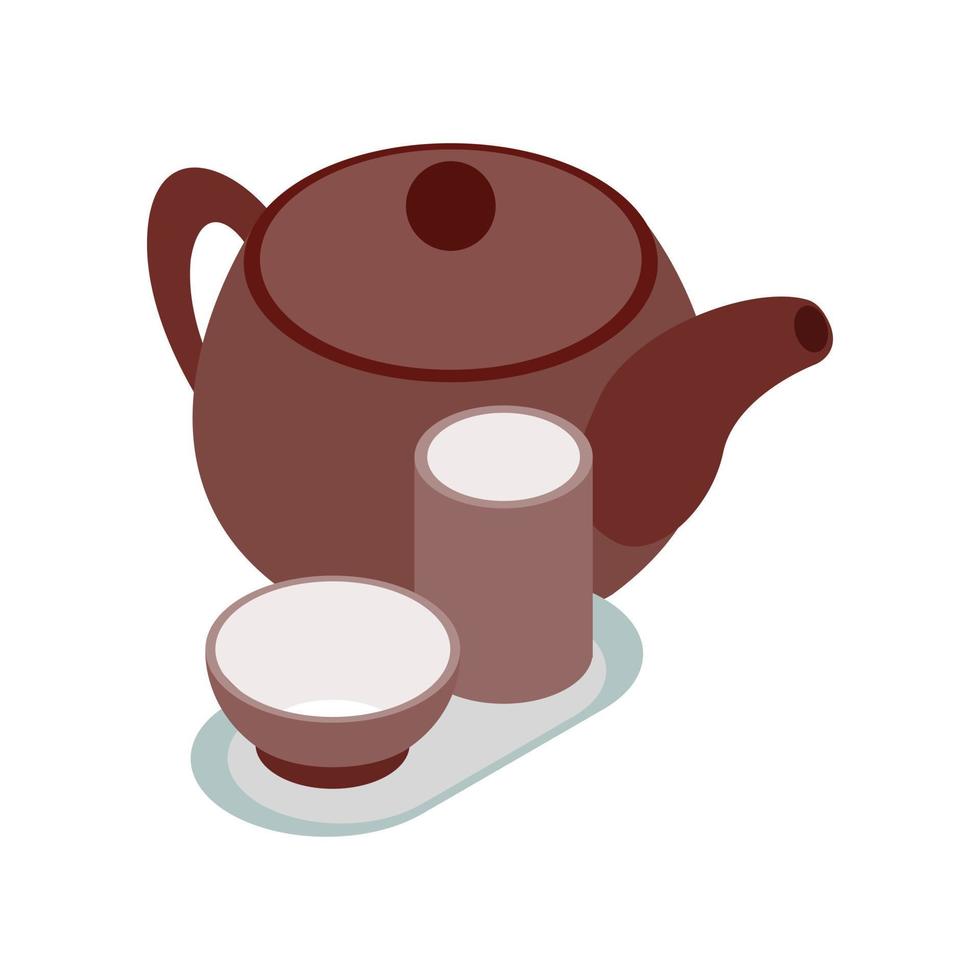 icône de théière et tasses de thé brun chinois vecteur