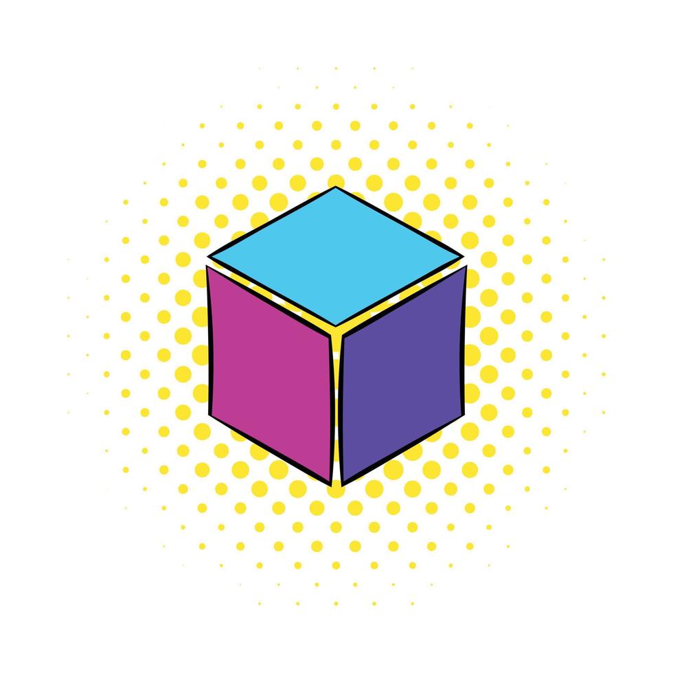 icône de cube dans le style de la bande dessinée vecteur