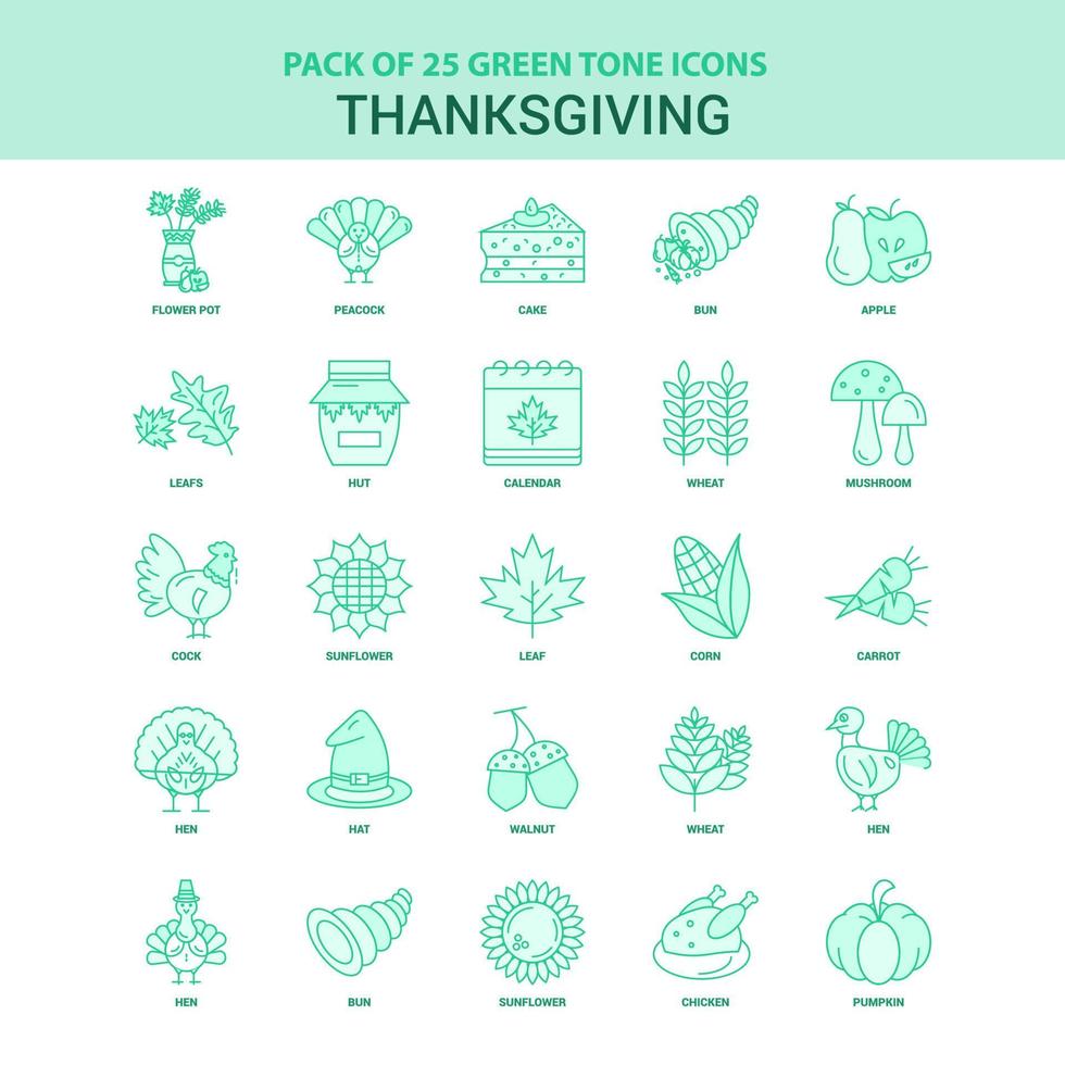 25 jeu d'icônes de thanksgiving vert vecteur