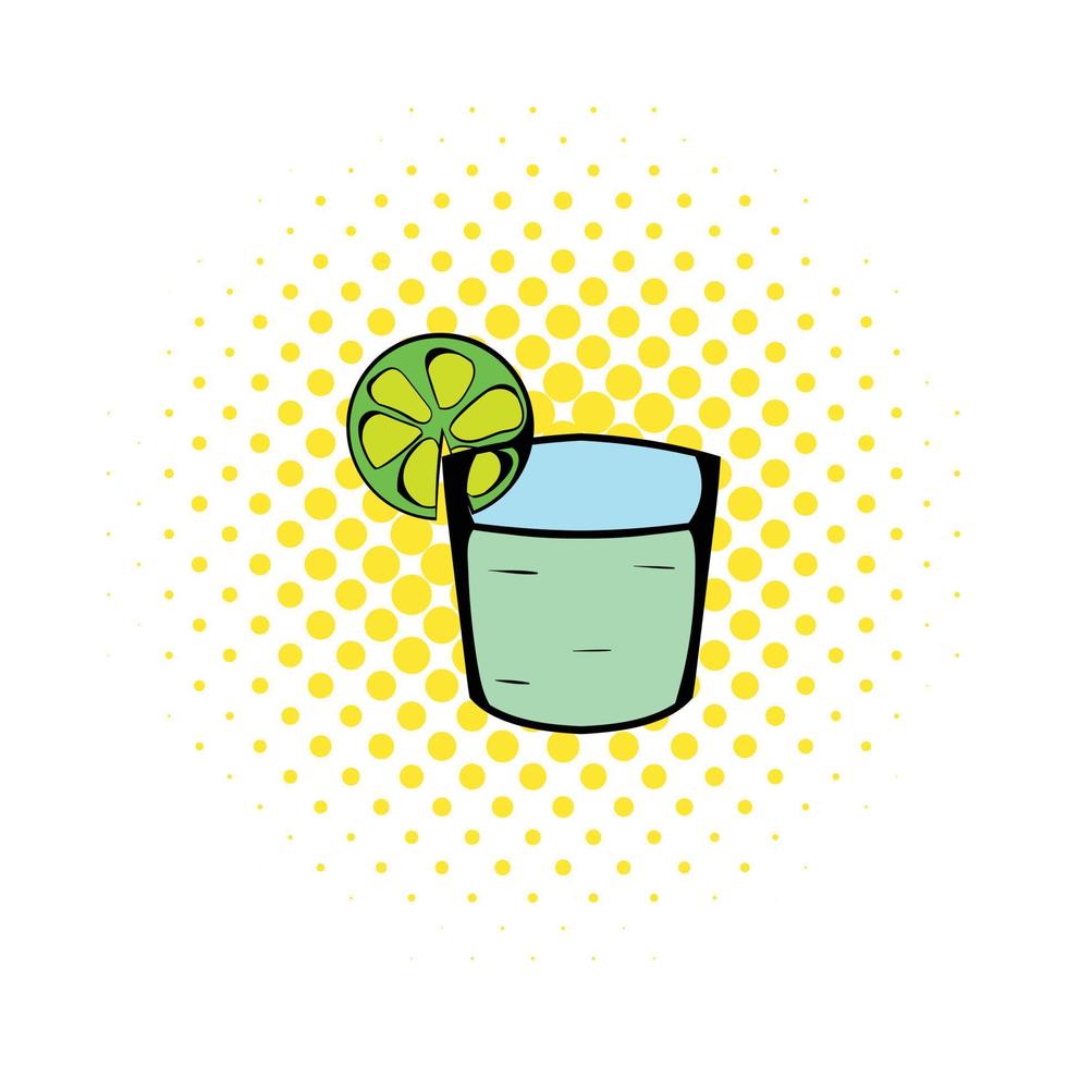 tequila dans un verre avec icône citron vert, style bande dessinée vecteur