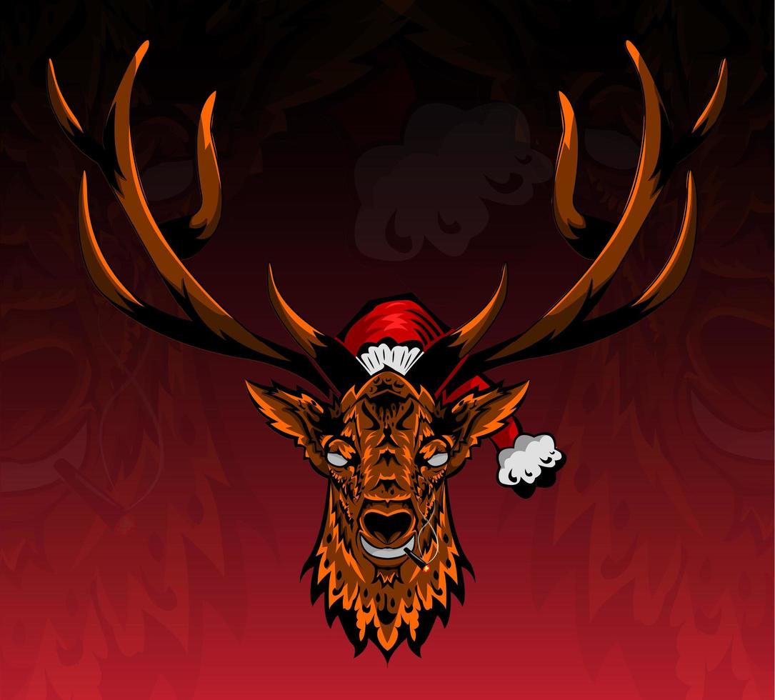 tête de cerf avec personnage de Noël chapeau vecteur