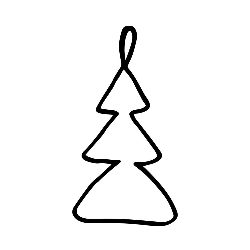 Doodle boule de sapin de Noël sur fond blanc. décor de noël dessiné à la main de vecteur. vecteur