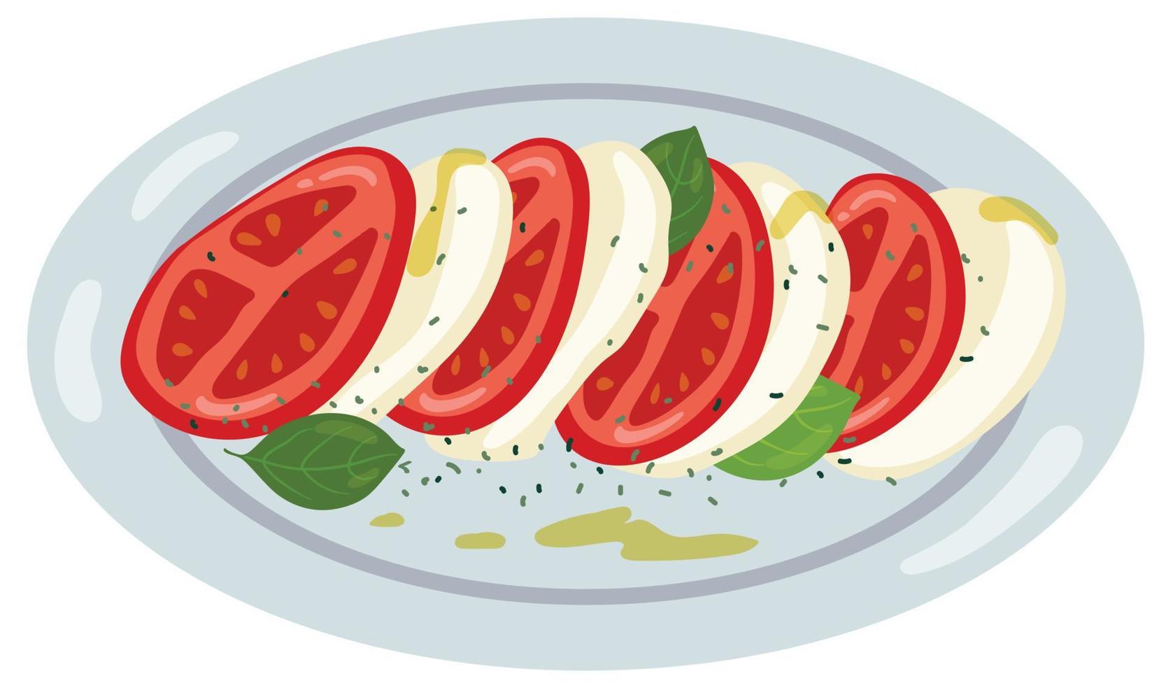 salade italienne caprese sur plaque bleue. illustration vectorielle dessinés à la main. adapté au site Web, aux cartes postales, au menu, aux autocollants. vecteur