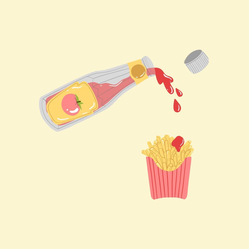 ketchup et frites. notion de restauration rapide. illustration vectorielle isolée vecteur