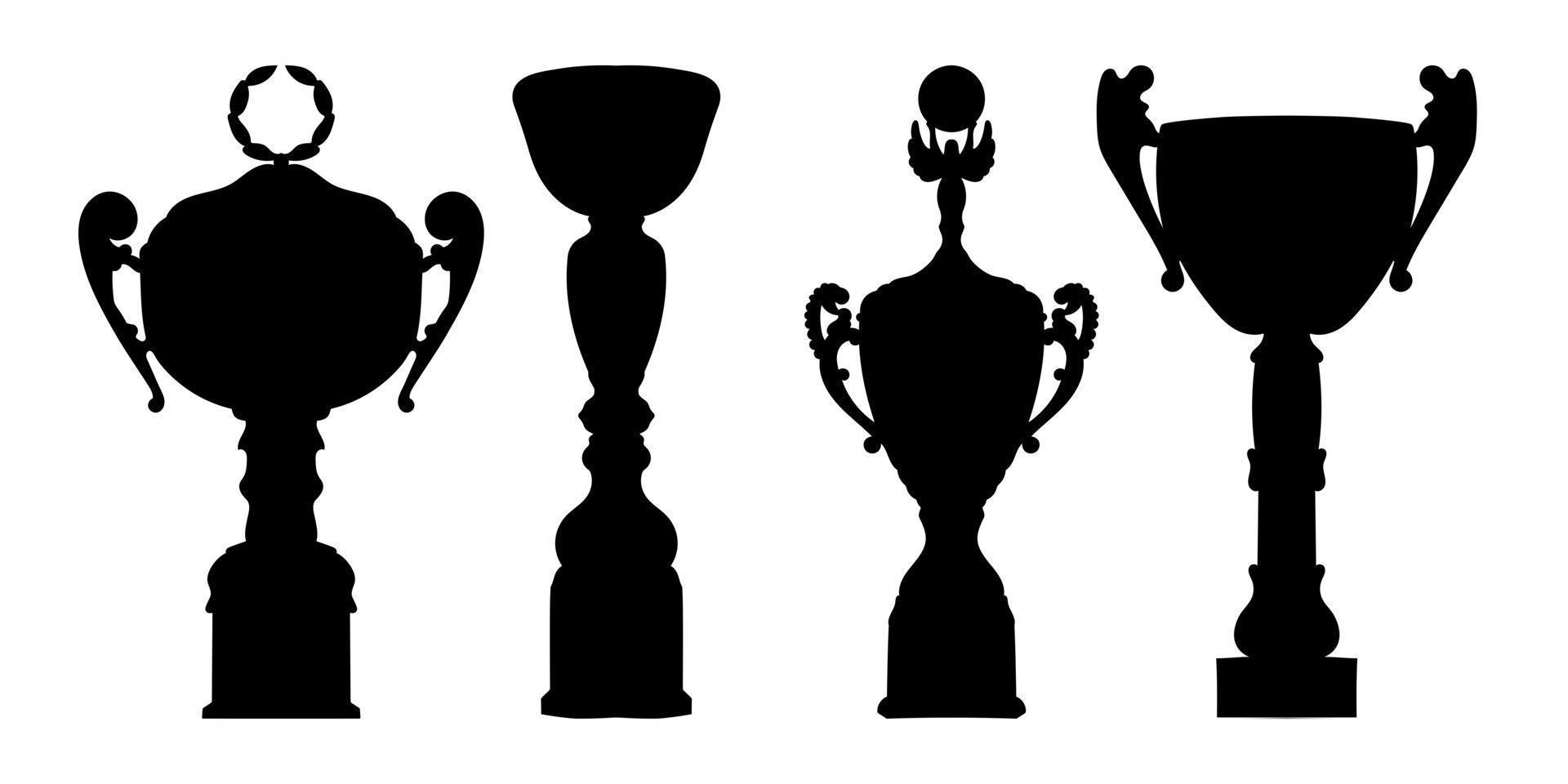 vainqueur du trophée de la coupe sportive réaliste. ensemble de silhouettes premium design de forme noire. illustration vectorielle vecteur