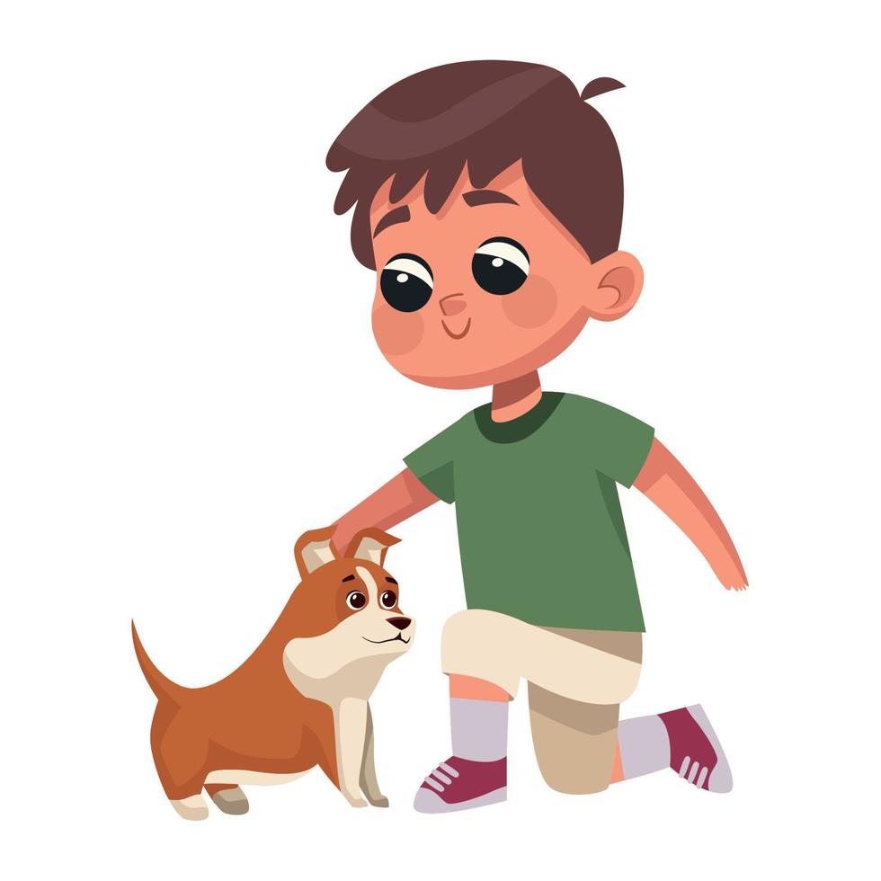 petit garçon avec chien vecteur
