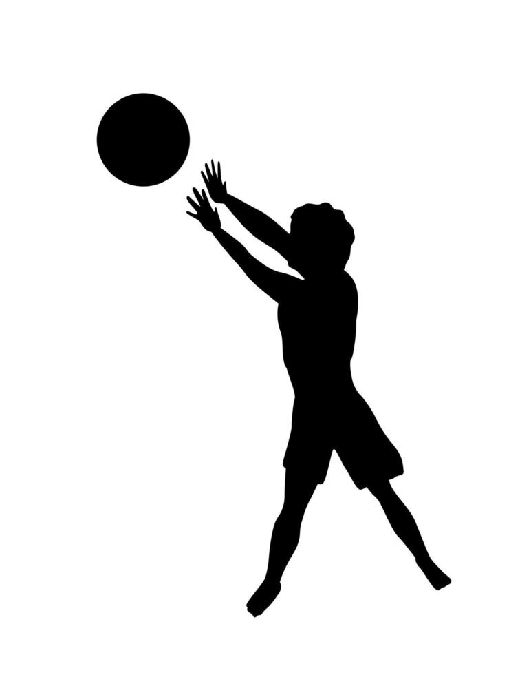 petit garçon jouant au basketball silhouette vecteur