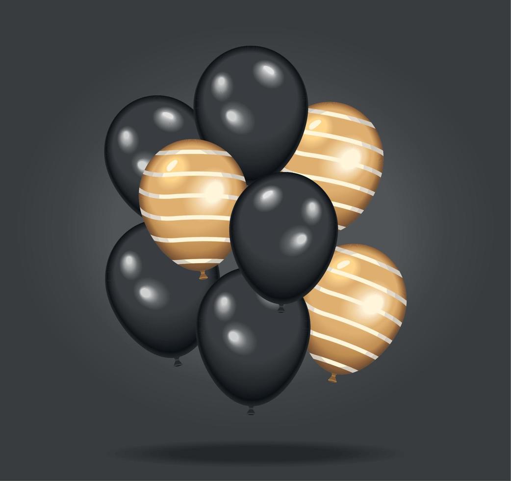 ballons noirs et dorés à l'hélium vecteur