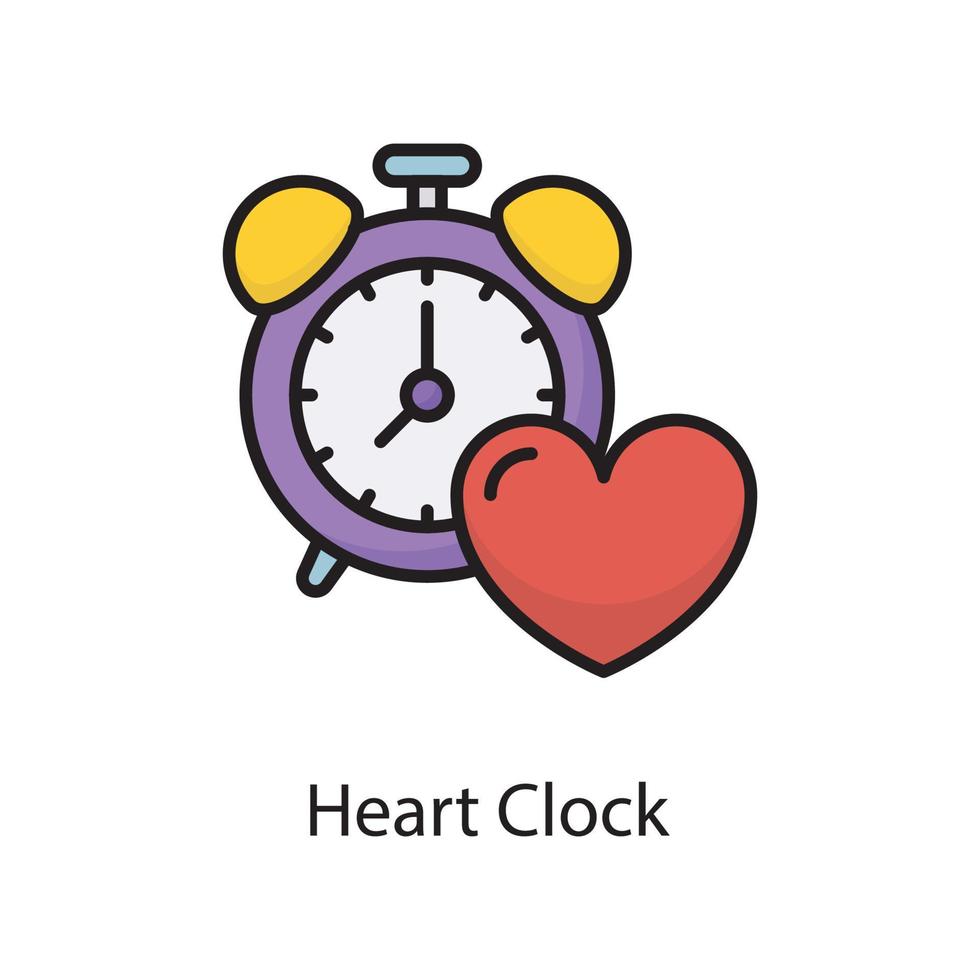 illustration de conception d'icône de contour rempli de vecteur d'horloge cardiaque. symbole d'amour sur fond blanc fichier eps 10