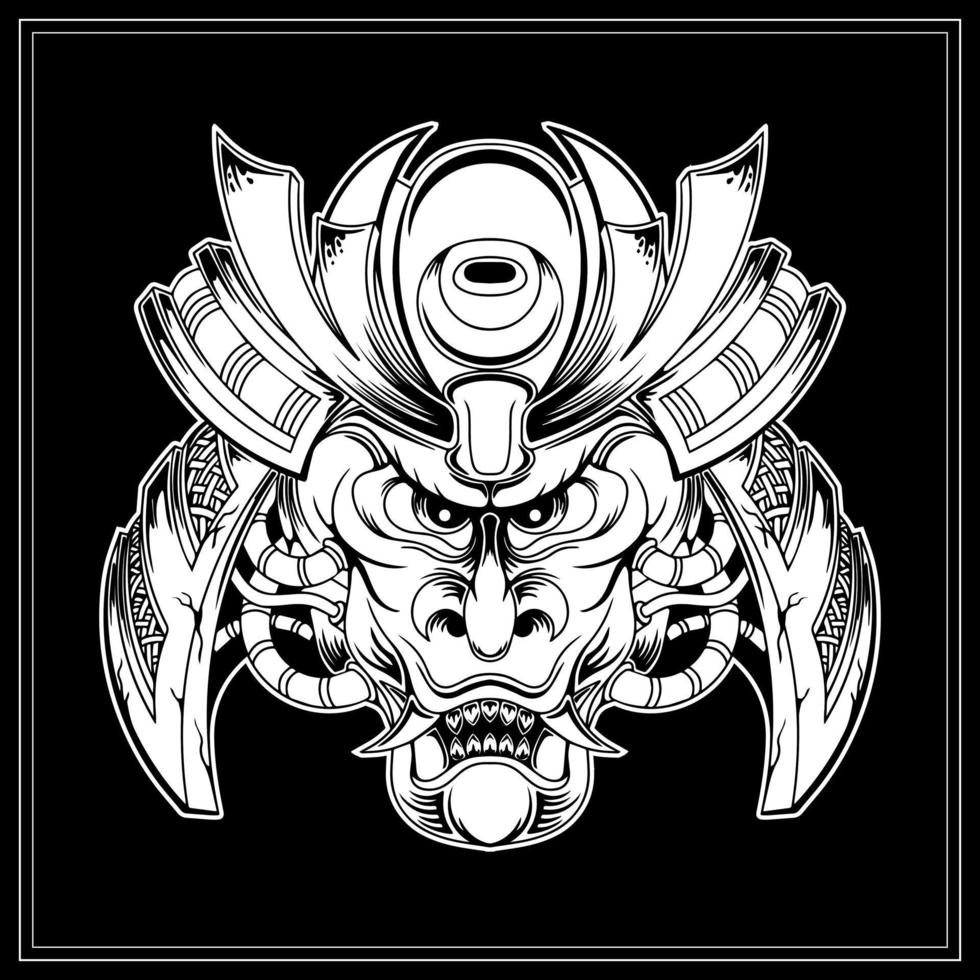 illustration vectorielle de tatouage de masque de samouraï japonais vecteur