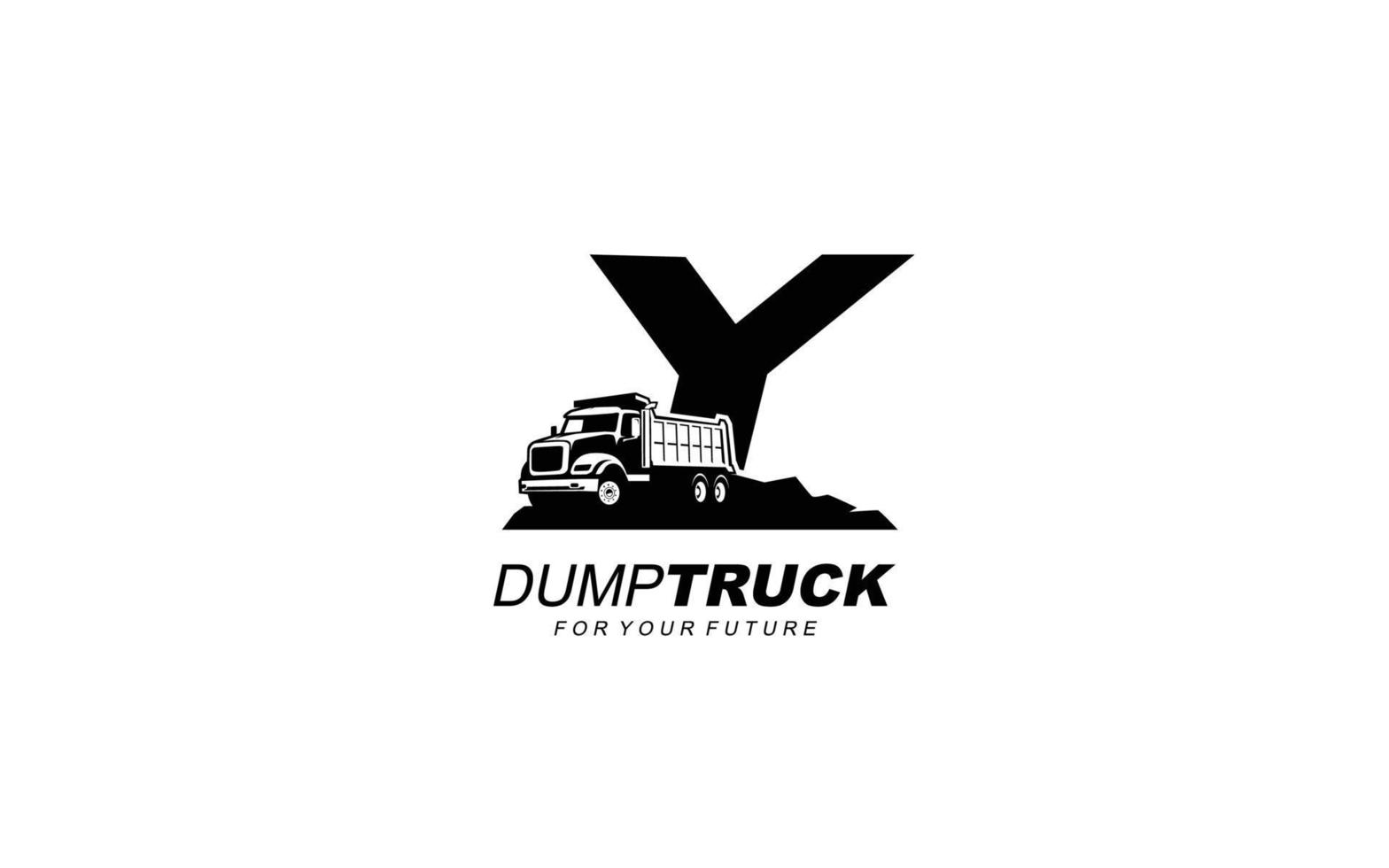 y logo camion à benne basculante pour entreprise de construction. illustration vectorielle de modèle d'équipement lourd pour votre marque. vecteur