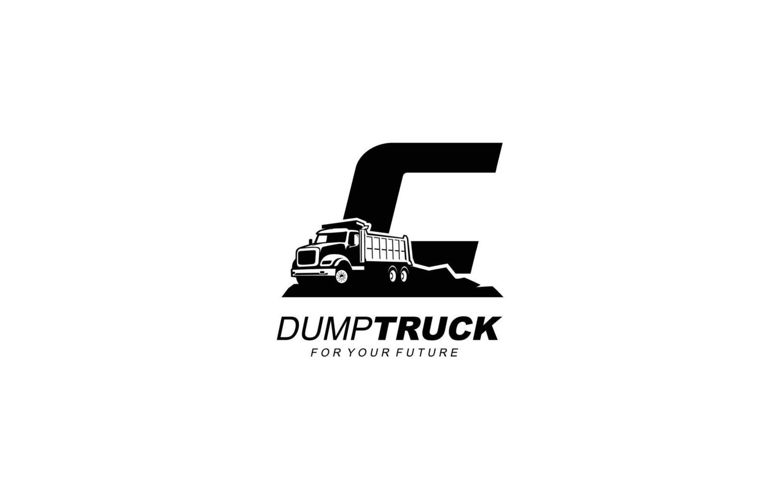 c logo camion à benne basculante pour entreprise de construction. illustration vectorielle de modèle d'équipement lourd pour votre marque. vecteur