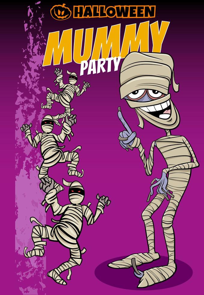 conception d'affiche de dessin animé de vacances d'halloween avec des momies vecteur