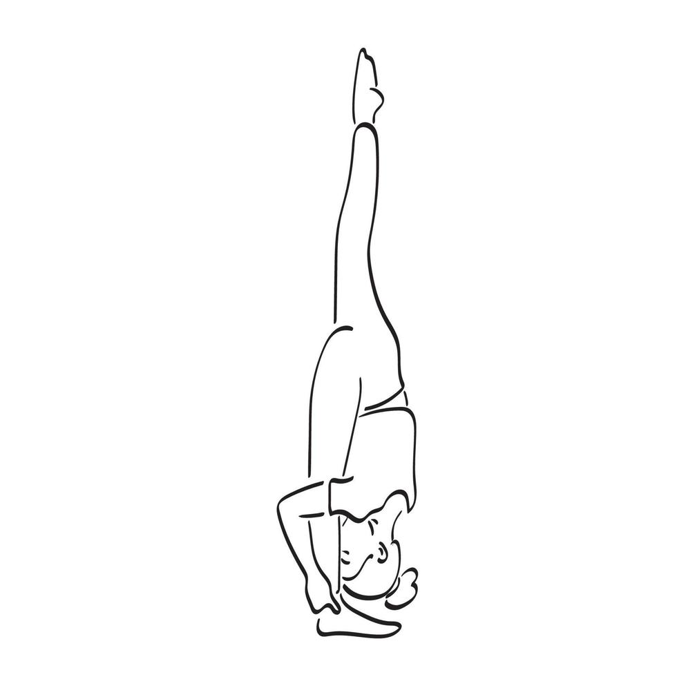 femme faisant du yoga avec la tête baissée et une jambe vers le haut illustration vecteur dessiné à la main isolé sur fond blanc dessin au trait.