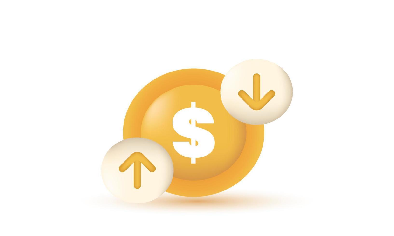 illustration icône 3d coût dollar flèche vers le bas économie fond blanc vecteur