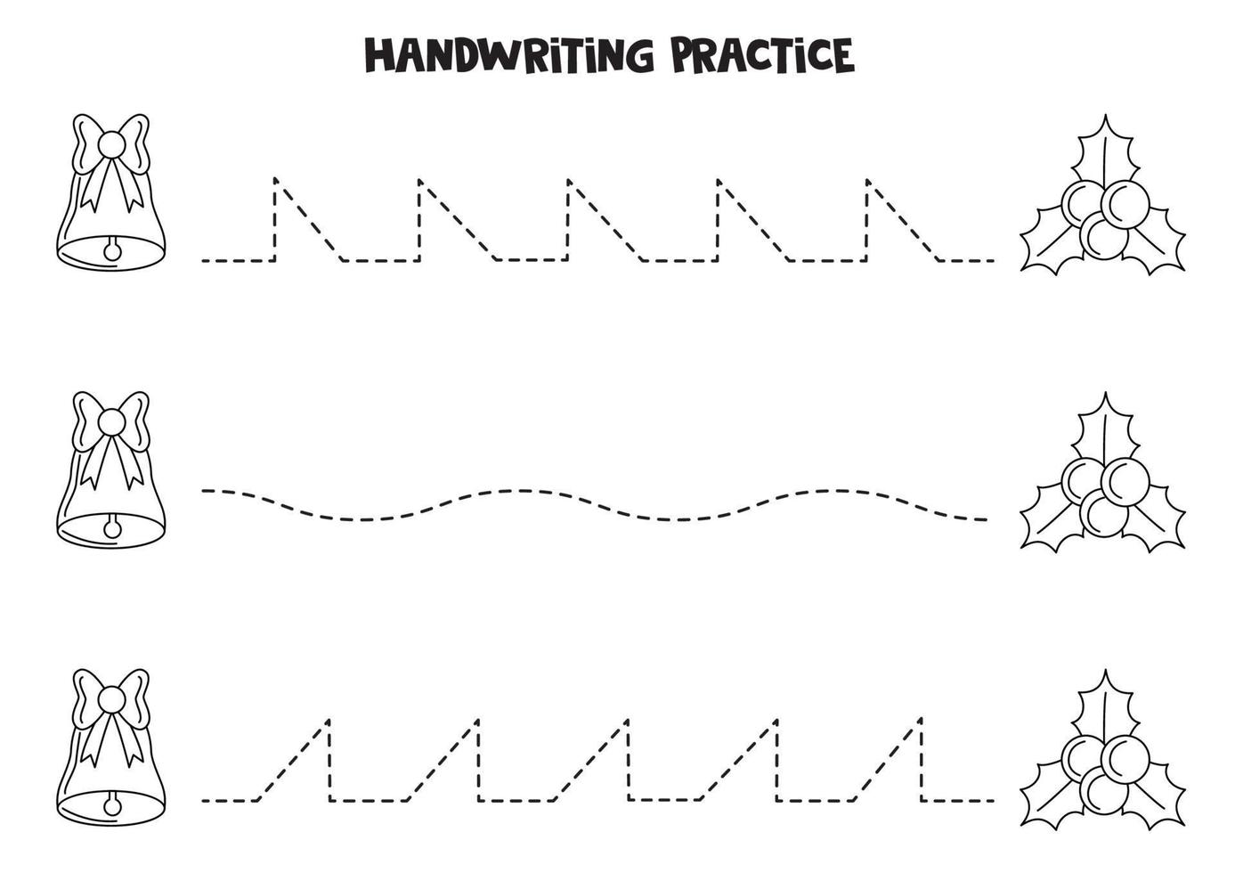tracer des lignes pour les enfants. cloche de noël et houx. feuille de travail en noir et blanc. vecteur