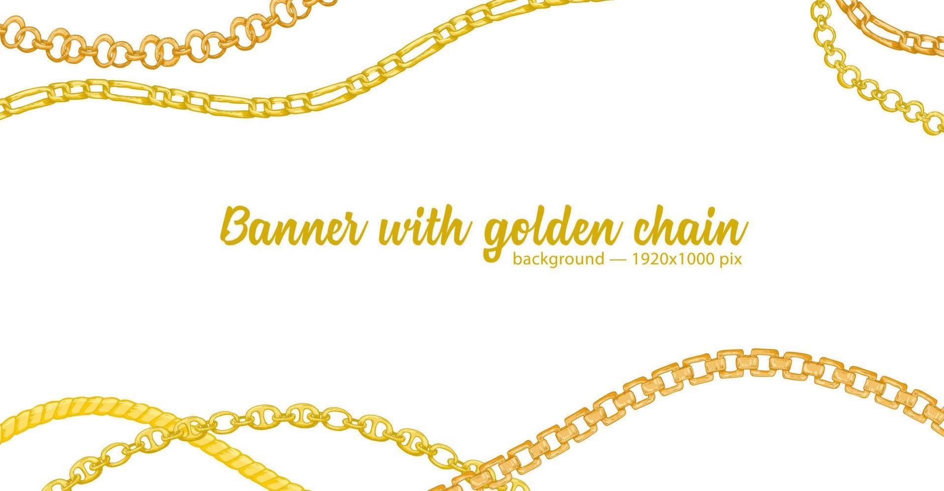 bannière web horizontale avec motif abstrait de chaîne dorée de croquis dessinés à la main isolé sur fond blanc vecteur