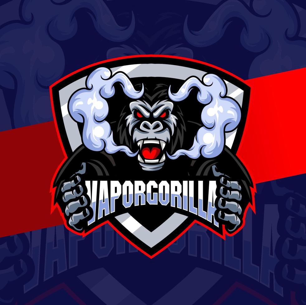 vapeur de gorille avec logo de personnage de mascotte de fumée esport pour magasin de vapeur et jeu vecteur