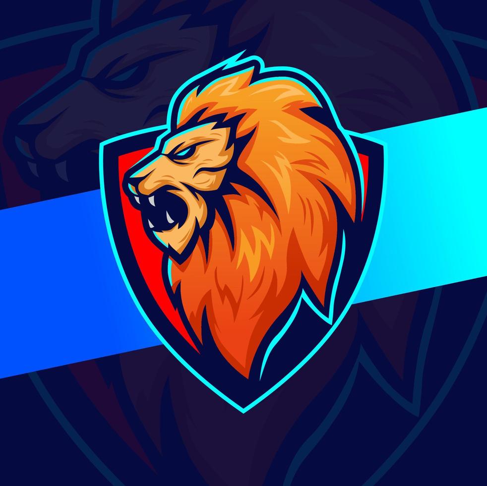 logo esport de personnage de mascotte tête de roi lion pour le sport et le jeu vecteur