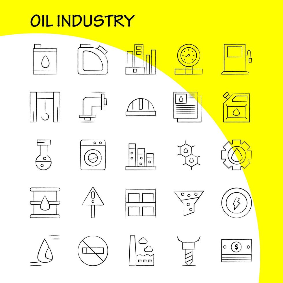 pack d'icônes dessinées à la main de l'industrie pétrolière pour les concepteurs et les développeurs vecteur