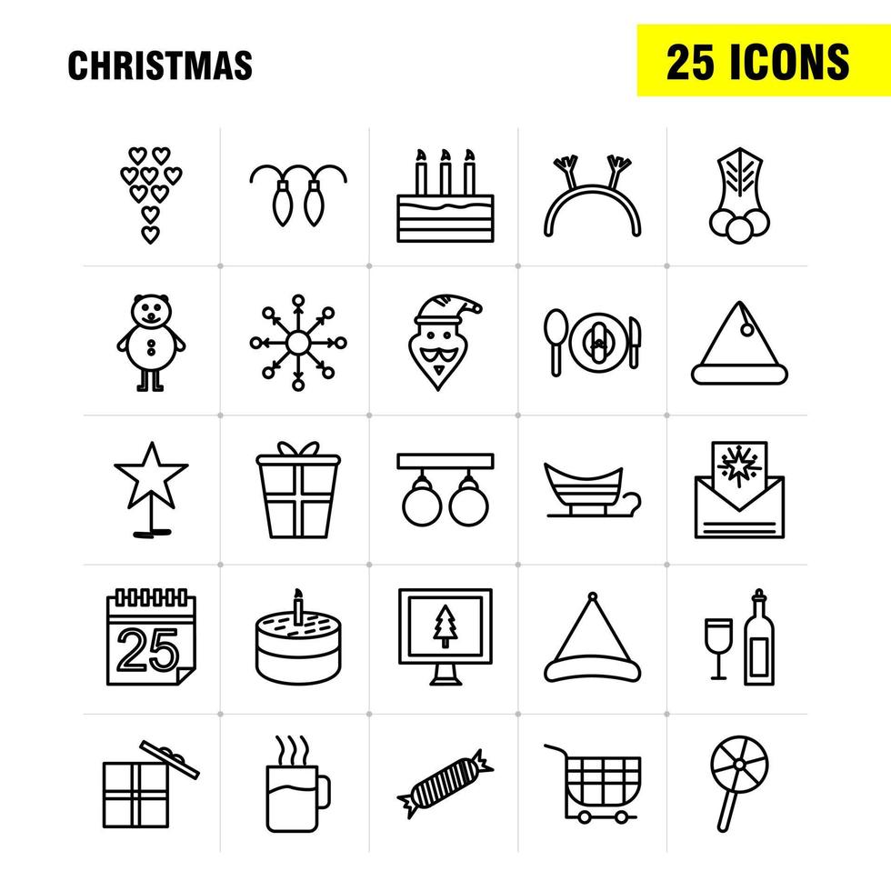 les icônes de ligne de noël sont définies pour l'infographie le kit uxui mobile et la conception d'impression incluent la plaque de couteau de repas alimentaire boules de noël collection de décorations de boules logo et pictogramme d'infographie moderne vecteur