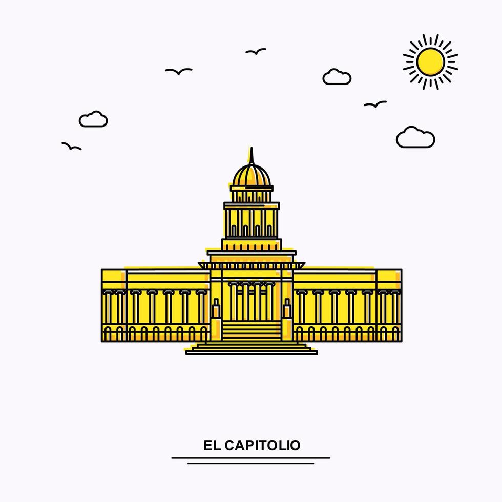 el capitolio monument affiche modèle monde voyage jaune illustration fond dans le style de ligne avec beauté nature scène vecteur