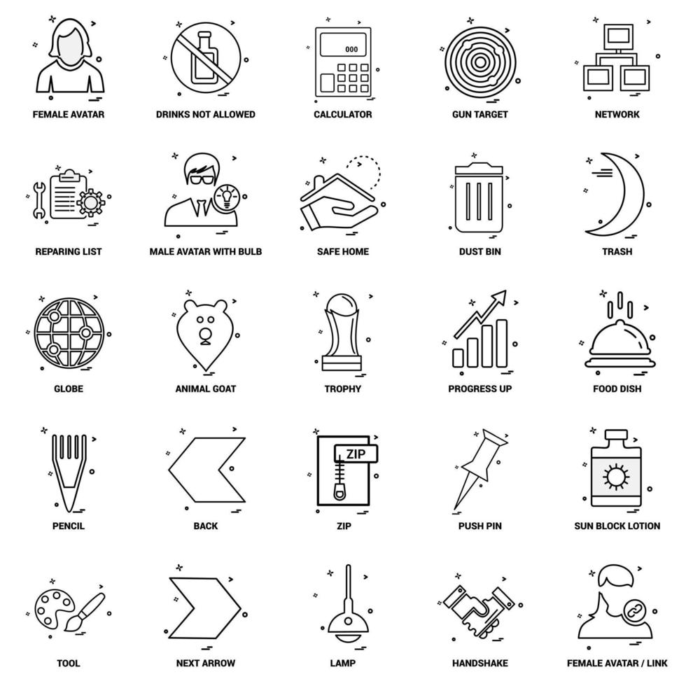 25 jeu d'icônes de ligne de mélange de concept d'entreprise vecteur