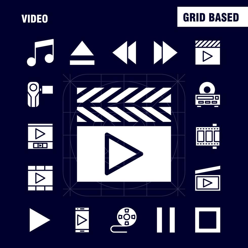 pack d'icônes de glyphe solide vidéo pour les concepteurs et les développeurs icônes du réalisateur divertissement film vidéo film film vidéo multimédia vecteur