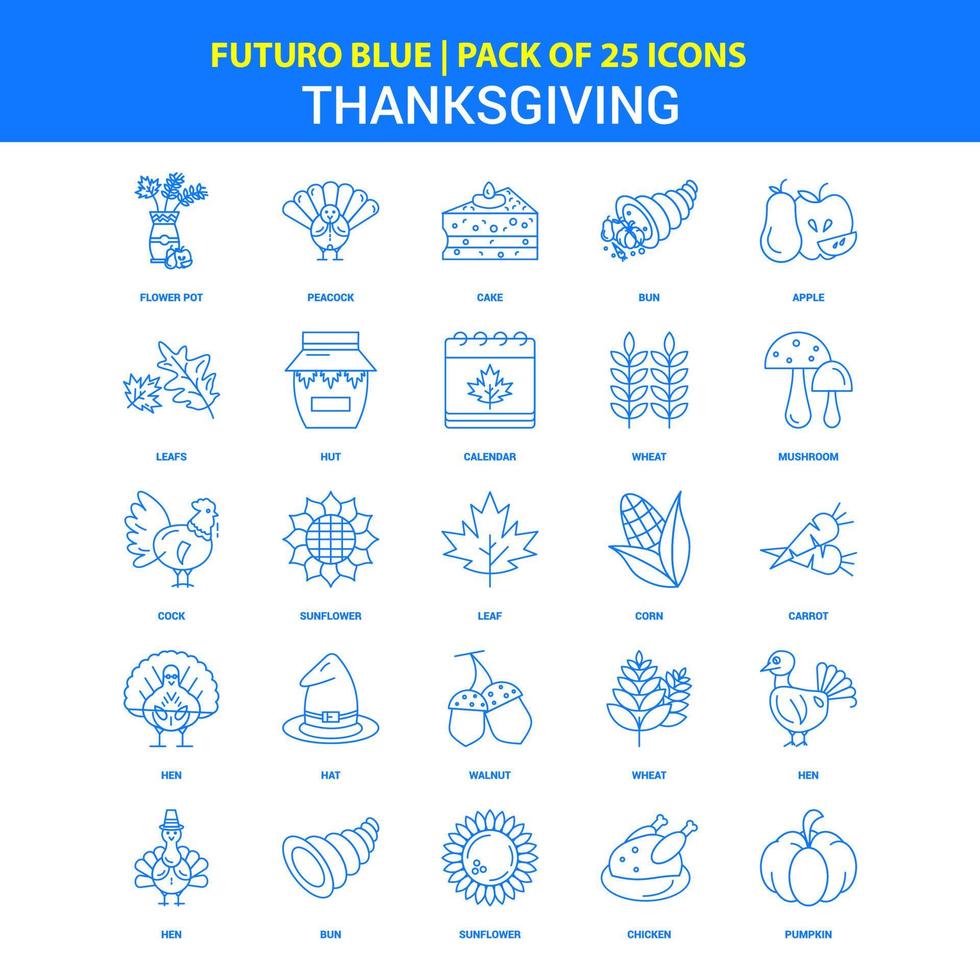 icônes de thanksgiving pack d'icônes futuro bleu 25 vecteur
