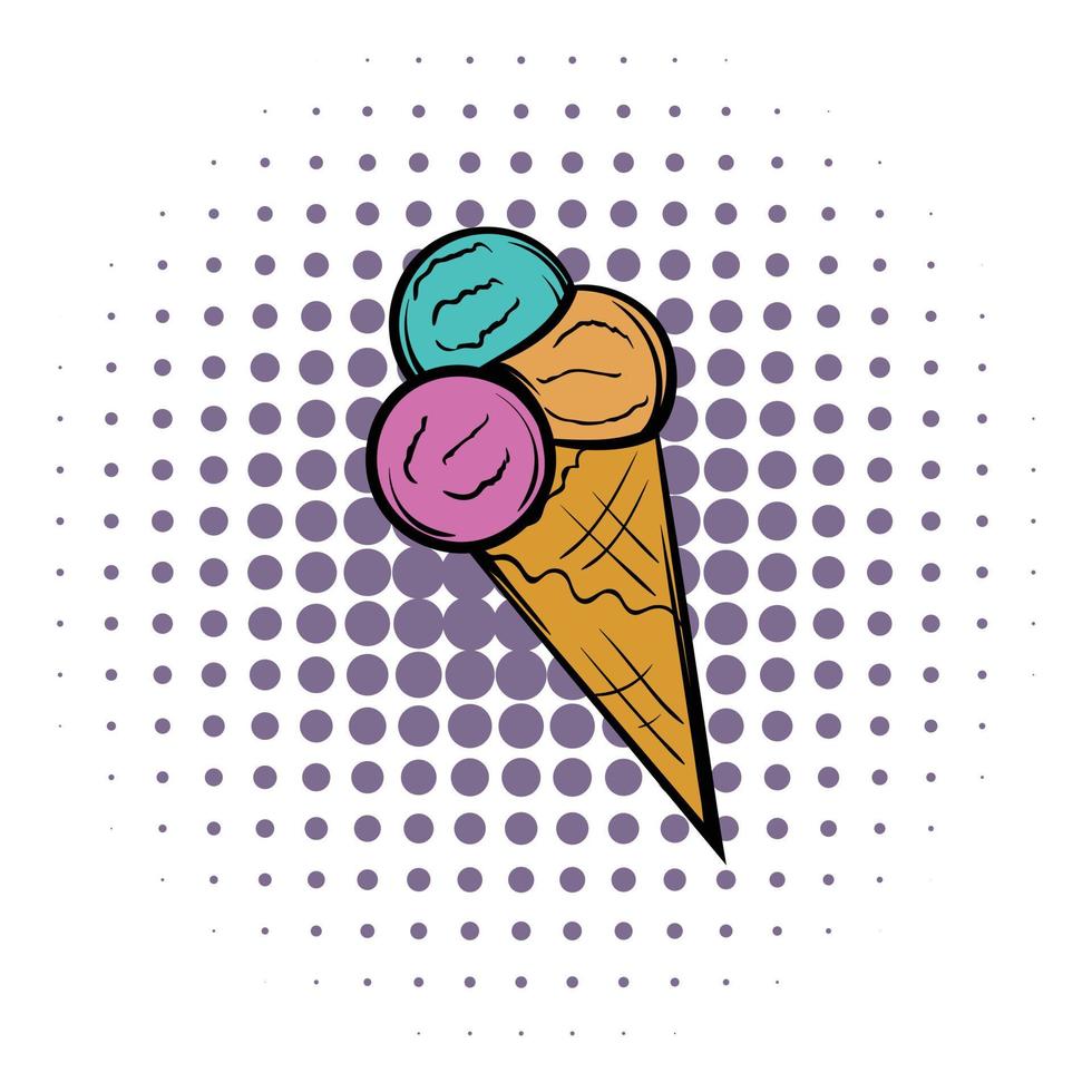 boules de crème glacée mélangées dans l'icône de la bande dessinée de cône vecteur