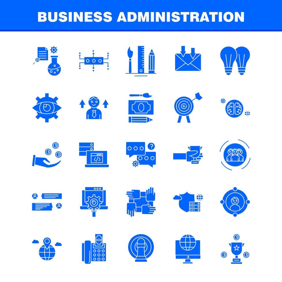 administration des affaires icônes de glyphes solides définies pour l'infographie le kit uxui mobile et la conception d'impression incluent le fichier de document facture dollar document fichier stylo calendrier collection infographie moderne l vecteur