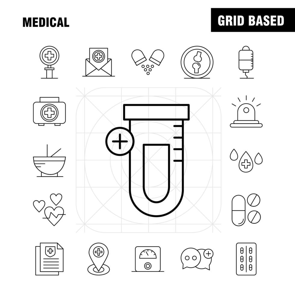 icônes de ligne médicale définies pour l'infographie le kit uxui mobile et la conception d'impression incluent la médecine médicale hôpital soins de santé laboratoire de tube médical plus eps 10 vecteur