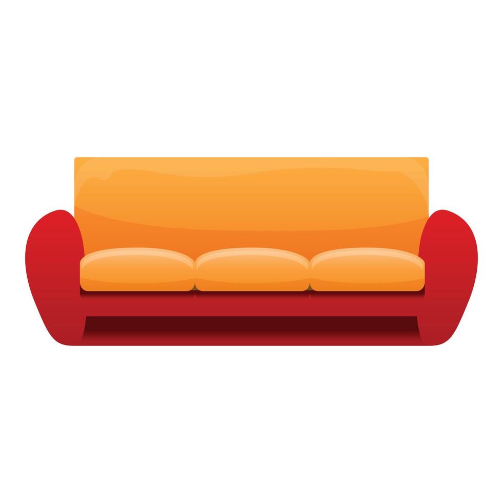 icône de canapé jaune rouge, style cartoon vecteur