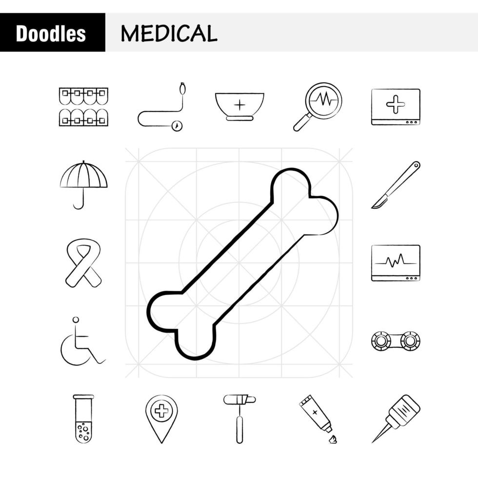 ensemble d'icônes médicales dessinées à la main pour l'infographie le kit uxui mobile et la conception d'impression incluent la science de l'adn boîte de premiers soins de laboratoire médical vecteur eps 10 médical