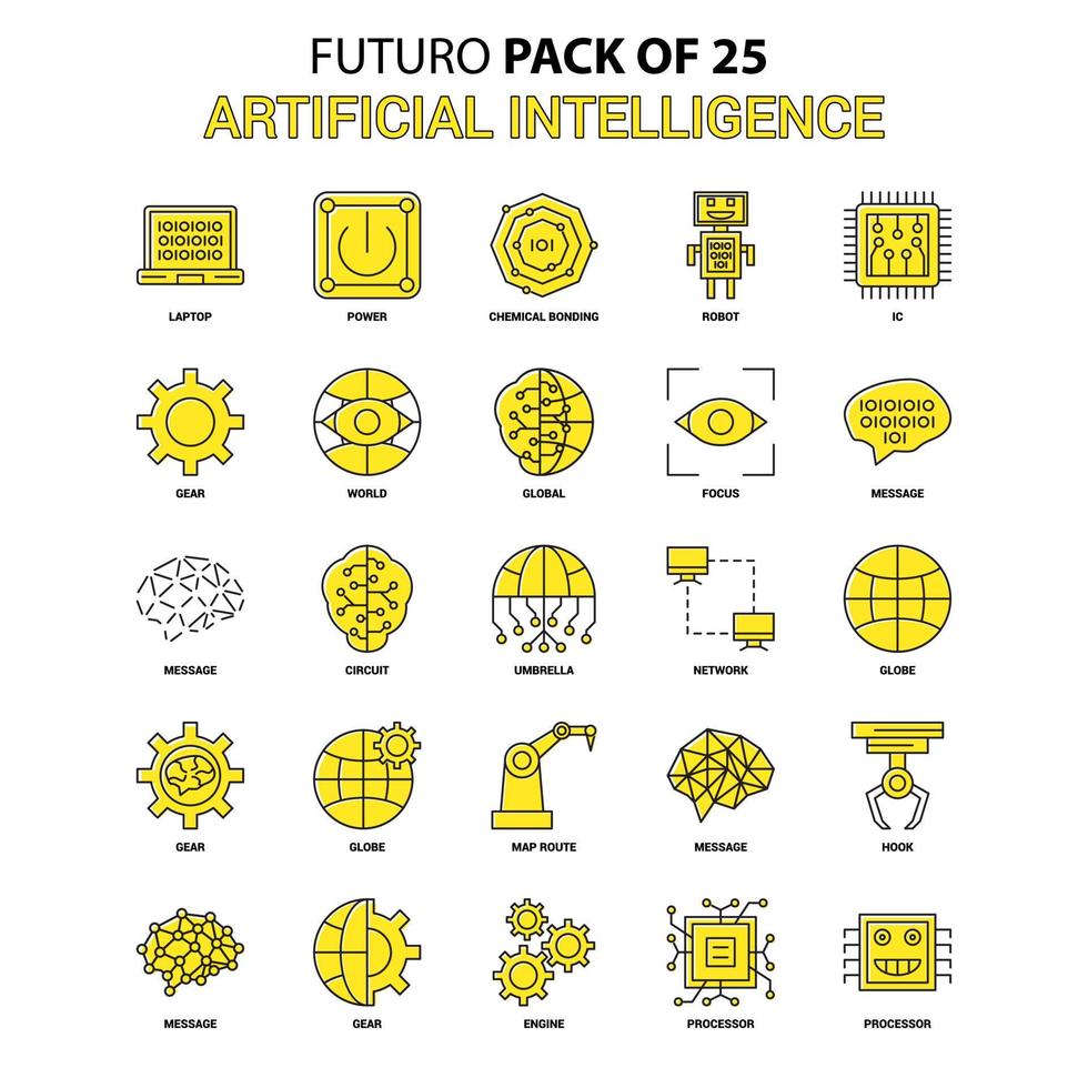 jeu d'icônes d'intelligence artificielle jaune futuro dernier pack d'icônes de conception vecteur