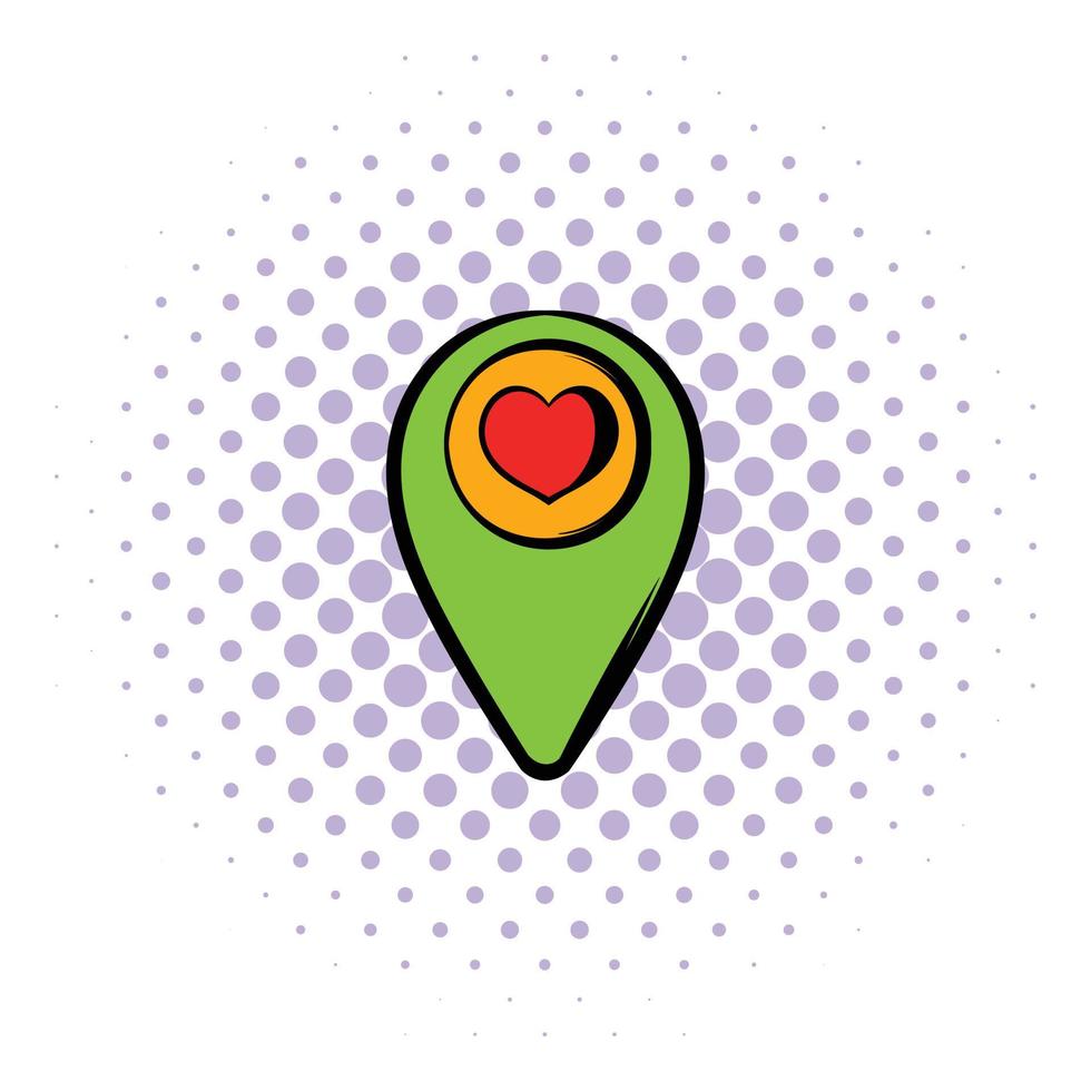 pointeur de carte avec icône en forme de cœur, style bande dessinée vecteur